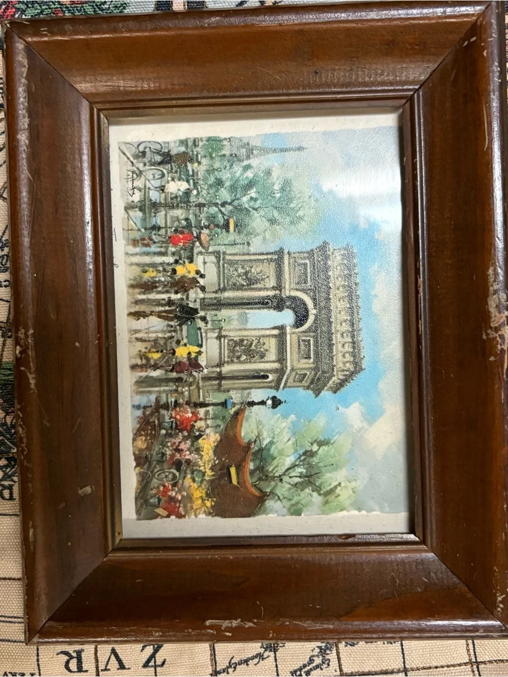 Framed Vintage-Style Brown Wood Wall Art with Paris Print